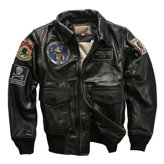 2021 Black Men Military A2 Pilot Leather Jacket Plus Size 5XL Genuine Natural Cowhide Spring USAF Aviation Coat