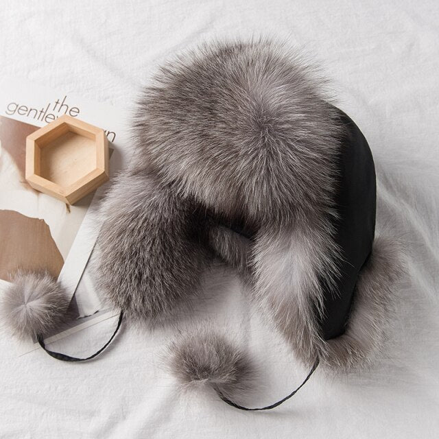 2020 Hot Sale Women Natural Fox Fur Russian Ushanka Hats Winter Thick Warm Ears Fashion Bomber Hat Lady Genuine Real Fox Fur Cap