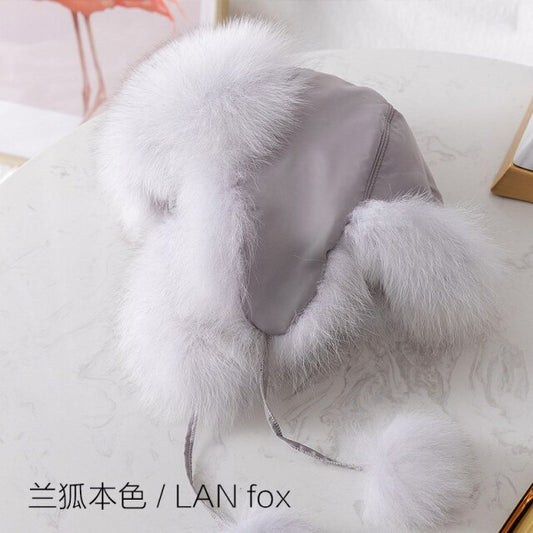2020 Hot Sale Women Natural Fox Fur Russian Ushanka Hats Winter Thick Warm Ears Fashion Bomber Hat Lady Genuine Real Fox Fur Cap