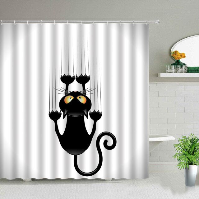 Cat Printed Shower Curtain Cartoon Lovely Animal Bear Waterproof Polyester Hanging Curtains Bathroom Bathtub Decor with Hooks