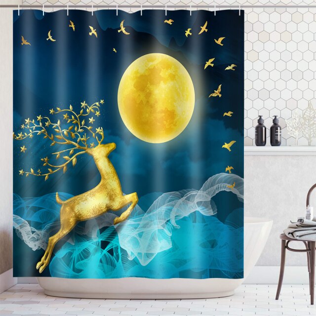 Golden Zen shower curtain bathroom decoration 3D bamboo animals Waterproof Polyester Curtains in the bathroom rideau de douche