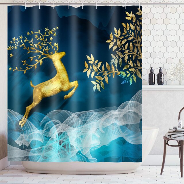 Golden Zen shower curtain bathroom decoration 3D bamboo animals Waterproof Polyester Curtains in the bathroom rideau de douche