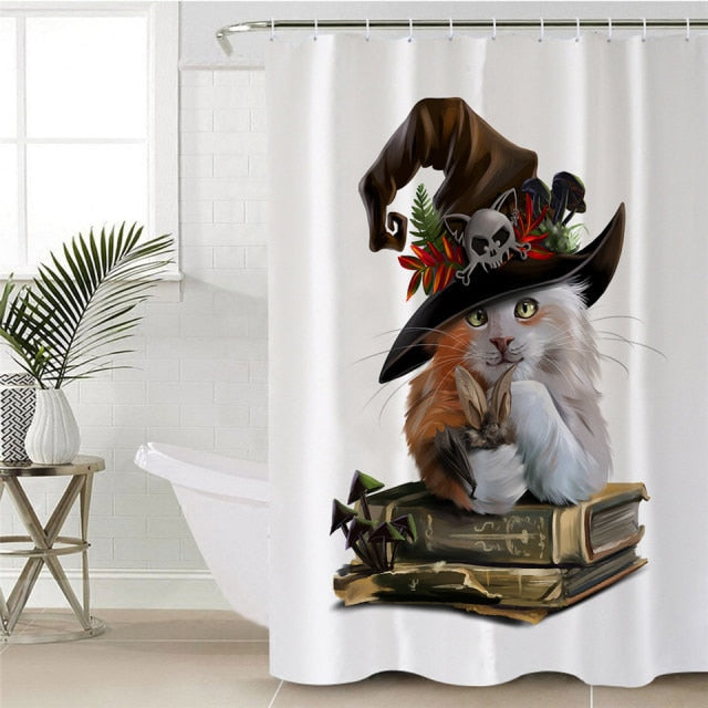 BeddingOutlet Cartoon Cats Shower Curtain Waterproof Polyester Bathroom Kids Curtain With Hooks Animal Black White Home Decor
