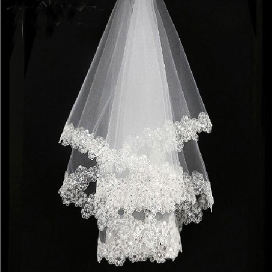 2021 New Arrival White 1.5m Lace Applique Edge Bridal Wedding Veils Bride Veils Wedding Accessory On Sale