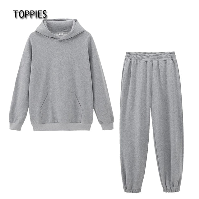 Toppies 2021 Women Hoodies and Sweatpants White Tracksuits Female Two Piece Solid Color Pullovers Jacket Lounge Wear Casual - Shop 24/777