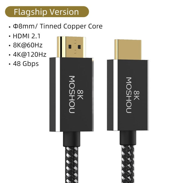 HDMI 2.1 Cable 8K 60Hz 4K 120Hz 48Gbps ARC MOSHOU HDR Video Cord for Amplifier TV PS4 PS5 RTX3080 NS Projector High Definition - Shop 24/777