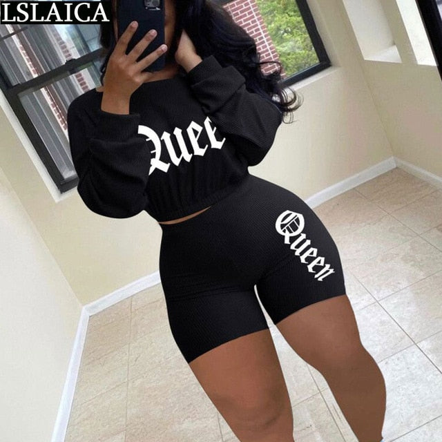 Clothes for Women Skinny Fashion New Two Piece Set Top and Pants Elastic Waist Letter Printing Long Sleeve Conjuntos De Mujer - Shop 24/777