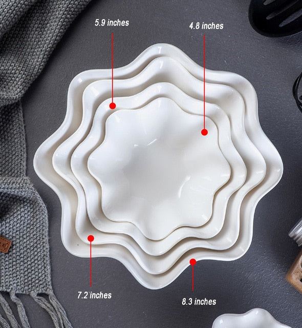 White Ceramic Irregular Salad Bowl Curling Edge Creative Dinner Plates Ceramic Fruit Kitchen Decor Dishware Platos De Cena