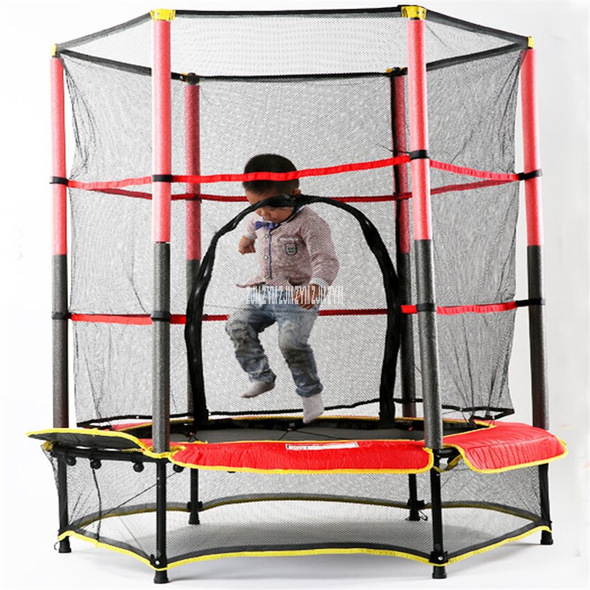 MK-55 Children's Safe Trampoline Household Round Bounce Bed With Protective Net Bouncing Jumping Bed Indoor Fitness Equipment