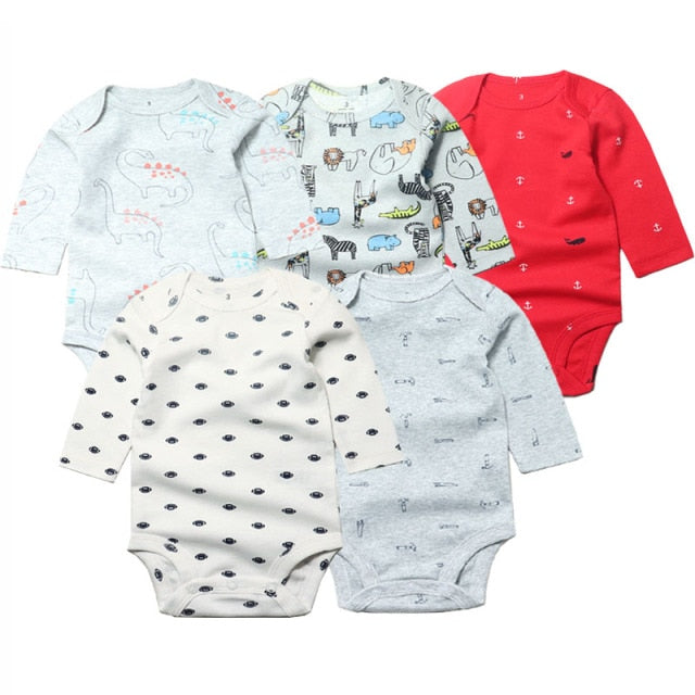 5PCS/LOT Cotton Baby Bodysuits Unisex Infant Jumpsuit Fashion Baby Boys Girls Clothes Long Sleeve Newborn Baby Clothing Set