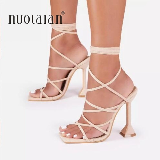 Women Summer Ankle Strap Sandals Ladies Thin High Heels Party Dress Shoes Female Fashion Sexy Sandal Woman Square Toe Shoe 2021