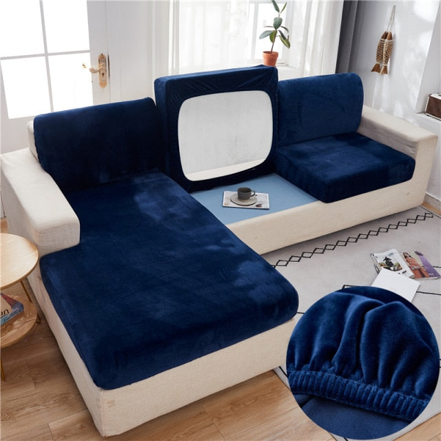 Elastic Velvet Sofa Seat Cover Solid Color Soft Couch Cushion Seat Cover for Living Room Sofa Protective Cover Slipcover