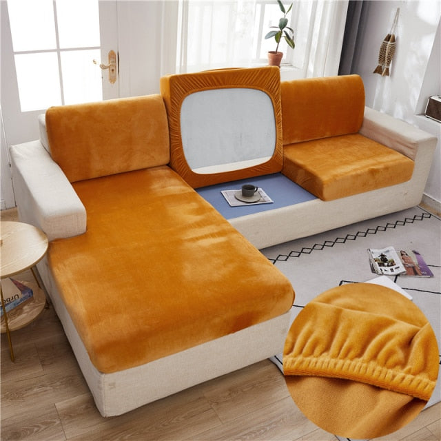 Elastic Velvet Sofa Seat Cover Solid Color Soft Couch Cushion Seat Cover for Living Room Sofa Protective Cover Slipcover
