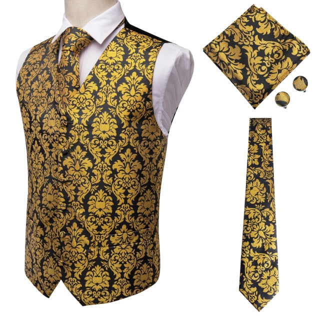 Hi-Tie 100% Silk Men's Waistcoat for Men Suit Vintage Fashion Formal Brown Paisley Dress Vests Men Wedding Party formal Dresses