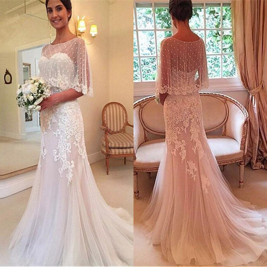 Custom Made Sweetheart Neckline Sweep Train Sheath Appliques Lace Wedding Dresses With Wraps Wedding Gown 2021