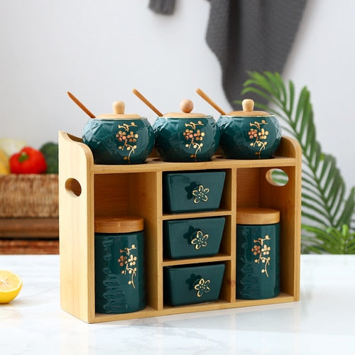 Emerald ceramic seasoning jar with lid luxury storage household box kitchen canister set cereal dispenser jars HOME GIFT