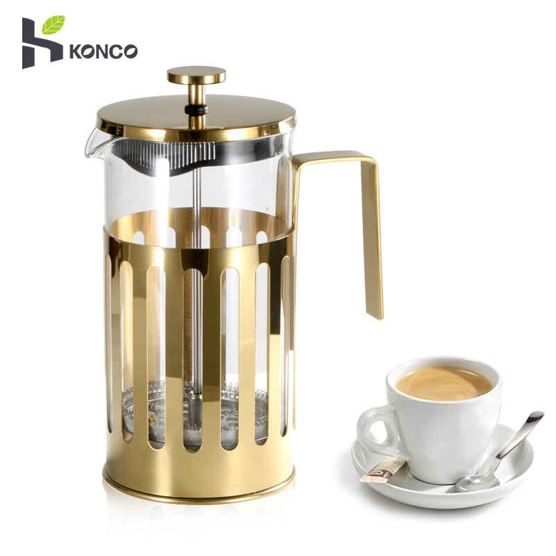 French Press Coffee Pot,Stainless Glass Coffee Maker Turkish Coffee Pot 350/ 600/ 1000M for Coffee at Home Making Tea