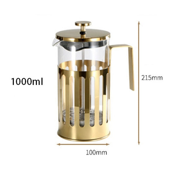 French Press Coffee Pot,Stainless Glass Coffee Maker Turkish Coffee Pot 350/ 600/ 1000M for Coffee at Home Making Tea