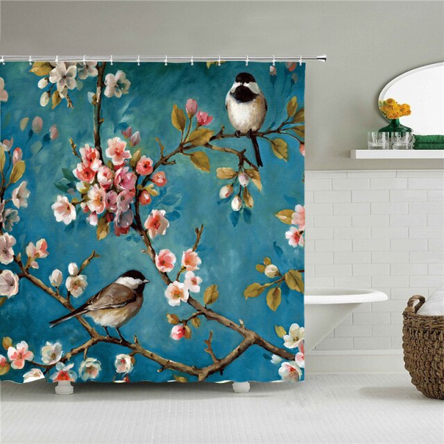 Peacocks Shower Curtains Chinese Birds Feather Bathroom Curtains 3d Retro Flower Waterproof Polyester Bath Screen With Hooks