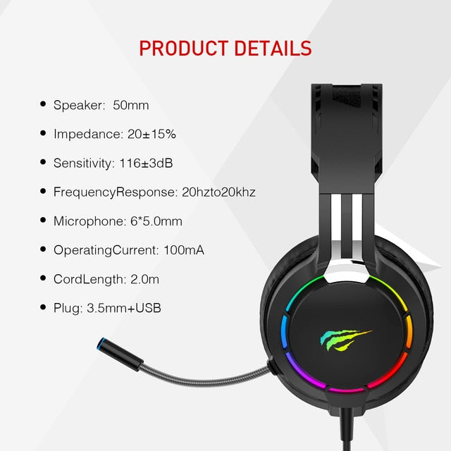 HAVIT Wired Headset Gamer PC 3.5mm PS4 Headsets Surround Sound & HD Microphone Gaming Overear Laptop Tablet Gamer - Shop 24/777