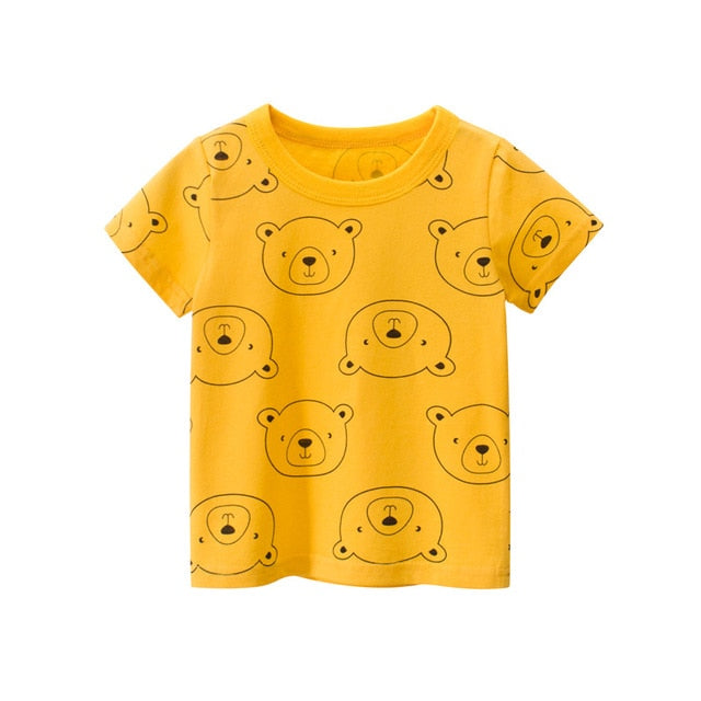 T Shirt Cartoon Animals Baby Kids Boys Girls Children Cotton Short Sleeves Summer Clothing Lion Monkey Print Tee Red Car Toddler