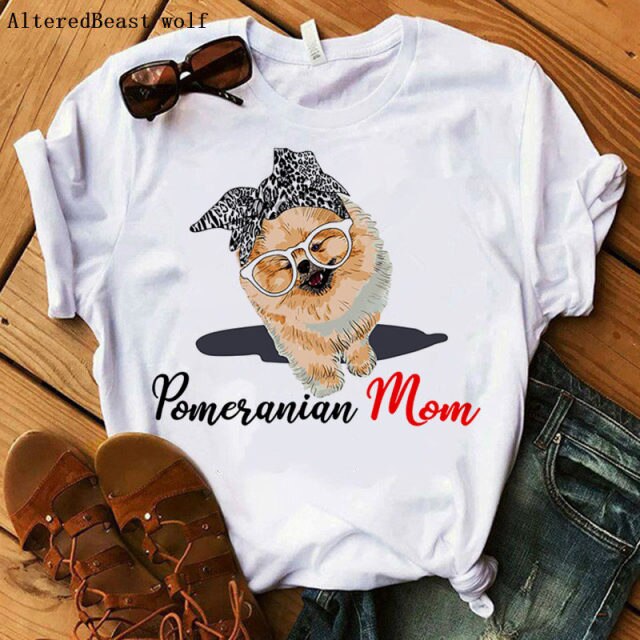 Pomeranian Mom Tshirt Women dog Harajuku I Love Mom Bandana T-shirt Summer O-neck Short Sleeve Clothing tee Shirt Female 2021 - Shop 24/777