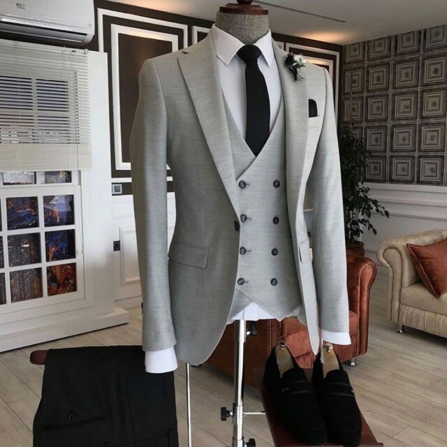 2021 Formal Business Ivory White Men Suit 3 Pieces Slim Fit Custom Casual Groom Wedding Prom Suit Jacket Vest Pants Dress Tuxedo