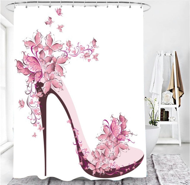 Red High Heels Print Shower Curtains Set Cosmo Lady Style Waterproof Bath Mats Rugs for Bathroom Soft Lid Cover Home Decoration