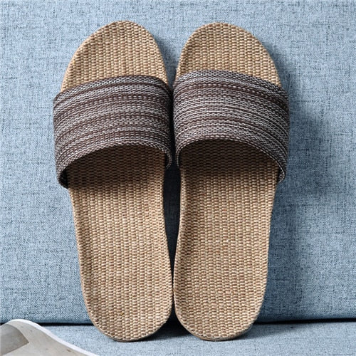 Suihyung Summer Flax Slippers Women Men Casual Linen Slides Multi-Style Non-Slip EVA Home Flip Flops Indoor Shoes Female Sandals - Shop 24/777
