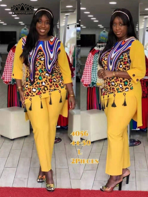 2021 Dashiki African 2 Colors New Fashion Suit (Dress and Trousers)  Suit African For Lady(LSTZ#)