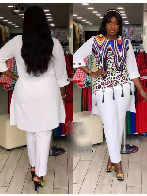 2021 Dashiki African 2 Colors New Fashion Suit (Dress and Trousers)  Suit African For Lady(LSTZ#)