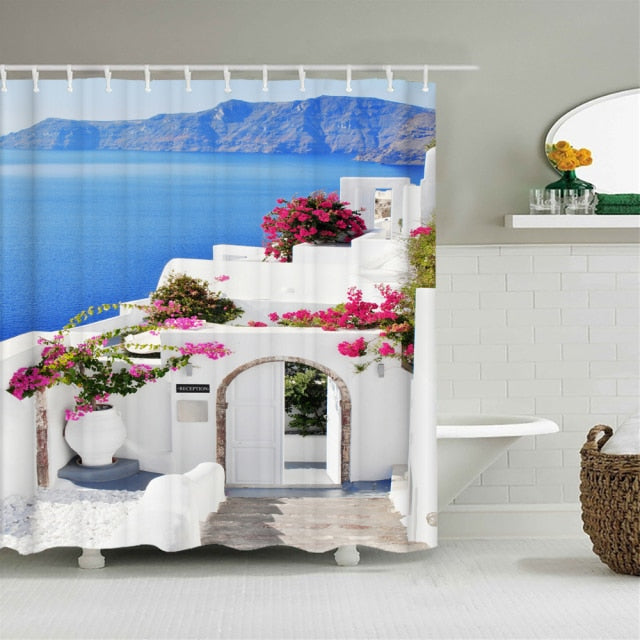 rural pastoral flower scenery shower curtains bathroom shower curtain 3D fabric bath curtain with hooks waterproof bath screen