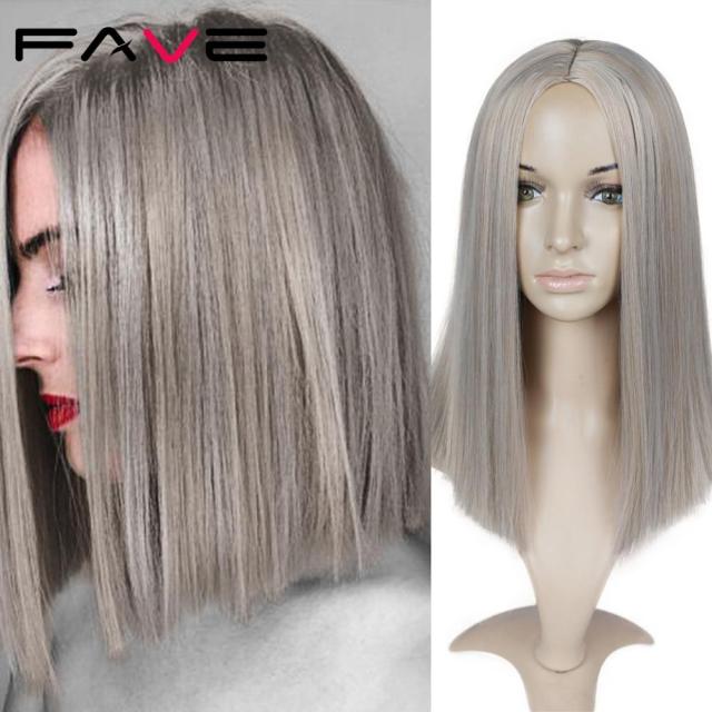 Fave Ombre Straight Bob Black Grey Synthetic Wig Shoulder Length Middle Part Heat Resistant Fiber Cosplay Party Hair For Women