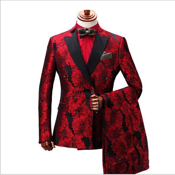 Terno Masculino Coat Pants Suits Men 2021 Navy Blue Velvet Lapel Gold Floral Double Breasted Tuxedo Groom Wedding Suits For Men