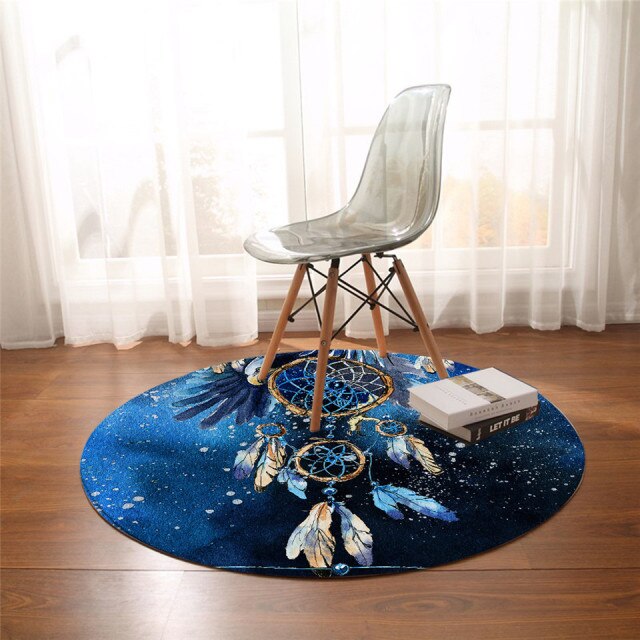 BeddingOutlet Dreamcatcher Round Floor Carpet Blue Galaxy Living Room Area Rug Watercolor Bald Eagle Non-slip Kids Play Mat