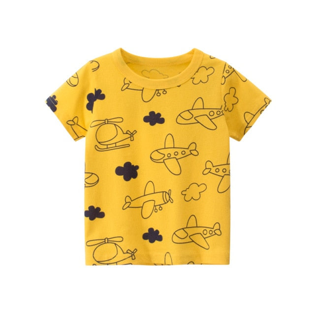 T Shirt Cartoon Animals Baby Kids Boys Girls Children Cotton Short Sleeves Summer Clothing Lion Monkey Print Tee Red Car Toddler