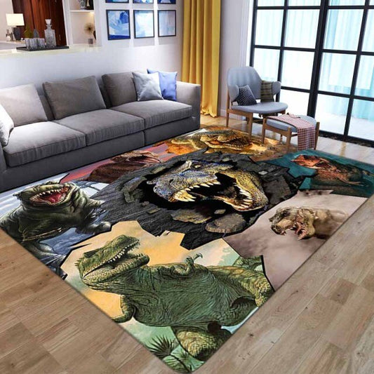 Cartoon Dinosaur Design 3D Printing Carpets For Living Room Bedroom Gamer Area Rugs Soft Flannel Kids Room Play Crawl Floor Mat