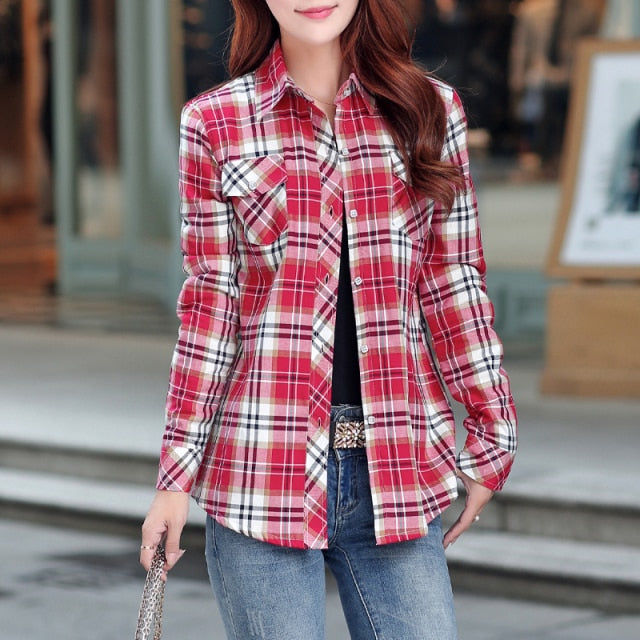 Velvet Thick Warm Women's Plaid Shirt Female Long Sleeve Tops M-XXL Winter Fleece Casual Check Blouse Autumn Clothes T77710A