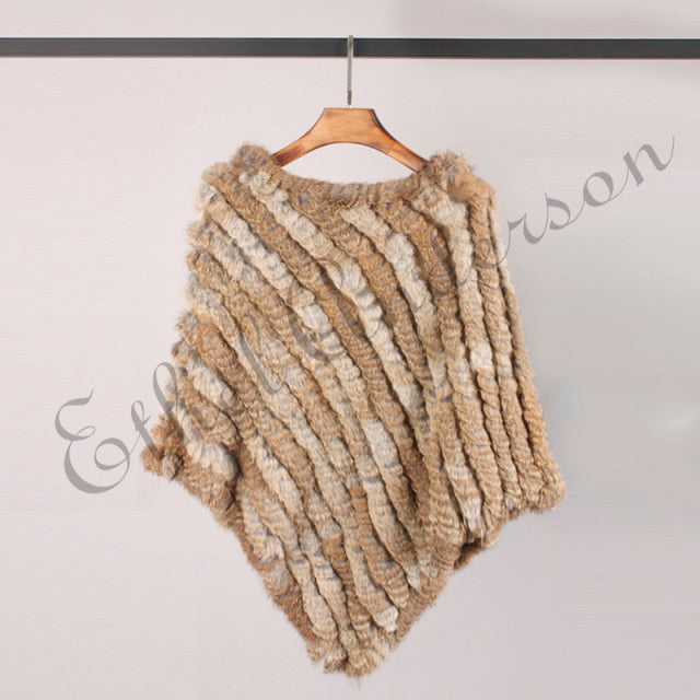 ETHEL ANDERSON Real Rabbit Fur Knitted Poncho Women Natural Fur Shawls Vest Wedding Party Coat Style Wraps Vogue Gift Wholesale