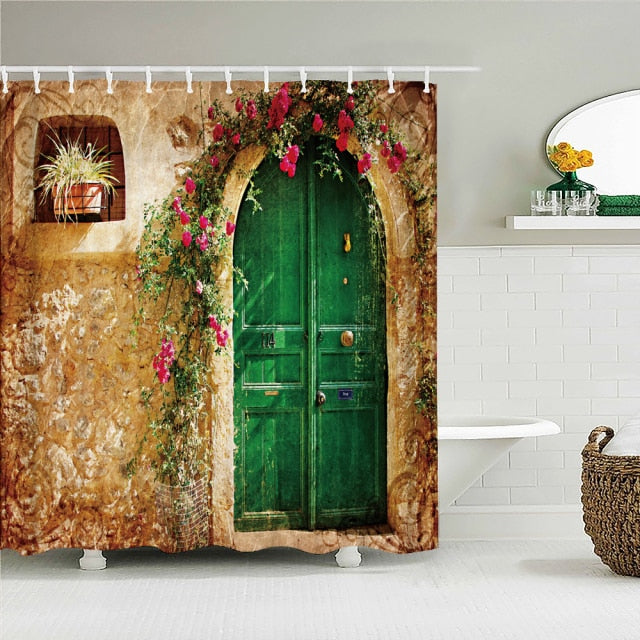 rural pastoral flower scenery shower curtains bathroom shower curtain 3D fabric bath curtain with hooks waterproof bath screen