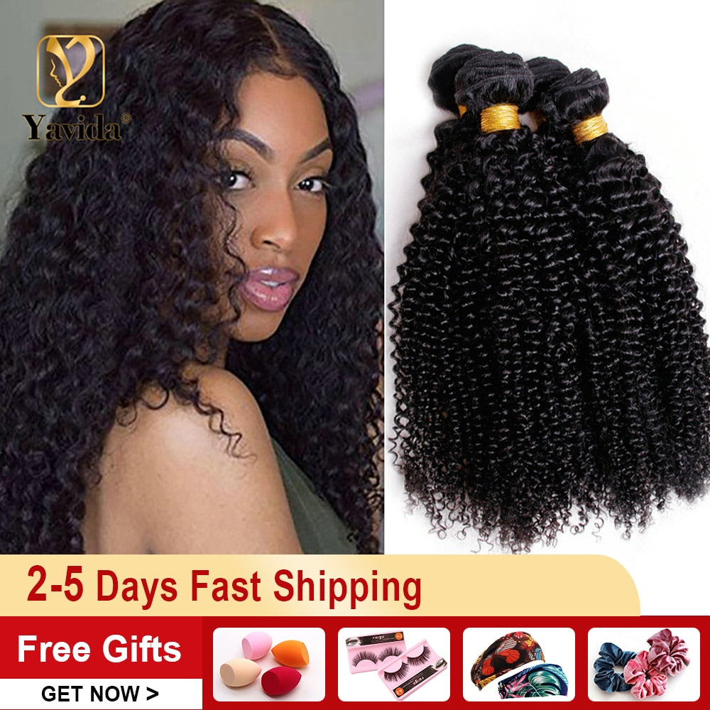 Yavida Brazilian Kinky Curly Hair Bundles 100% Human Curly Hair Weave Extensions Natural Color Vendors Wholesale Non-Remy