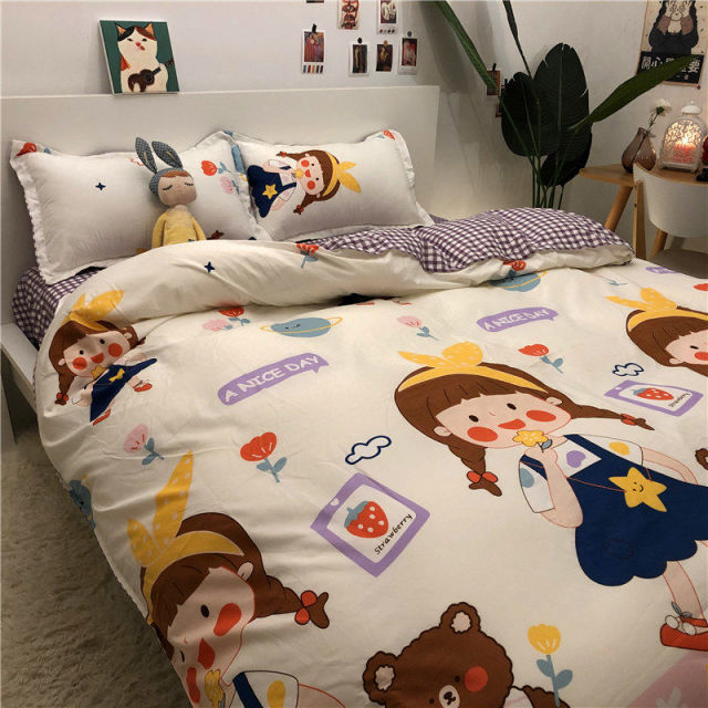 Boys Girls Bedding Set Fashion Flat Sheets Adult Children Bed Linen Duvet Quilt Cover Pillowcase Cute Cartoon Bear Bedding