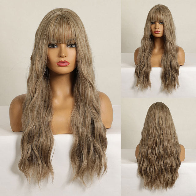 Blonde Unicorn Ombre Blonde Brown Long Wig Middle Part Hair Wig Cosplay Natural Wavy Heat Resistant Synthetic Wigs for Women