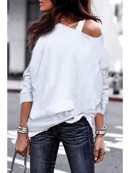 Yskkt Women's Pullover Sweatshirt Heart Printed Long Sleeve One Shoulder Tops Autumn Winter Sweat Shirts Woman Casual Top
