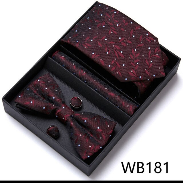 Formal Dress Tuxedo NeckTie Handkerchief Men's  Bow Tie Set Silk Striped Party Groom Wedding Butterfly Bowtie In Box