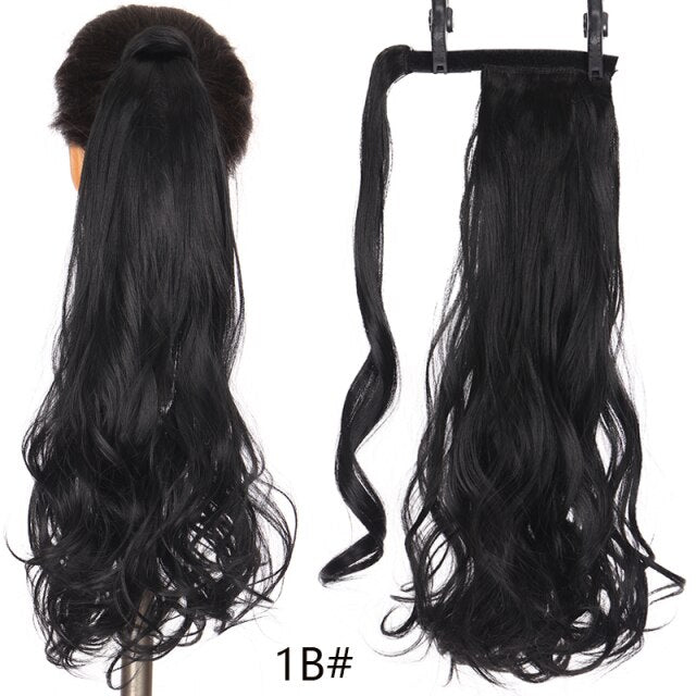 MANWEI Ponytail Hair Extension Wig Clip in Straight Kinky Curly Long Synthetic Wrap Around Pony Tail Black Blonde Hairpiece