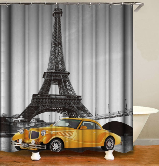 Paris Tower 3D Fabric Shower Curtains Bathroom Curtain Car Street Dark Clouds Prints Bath Screen with 12 Hooks Home Decor 4 Size