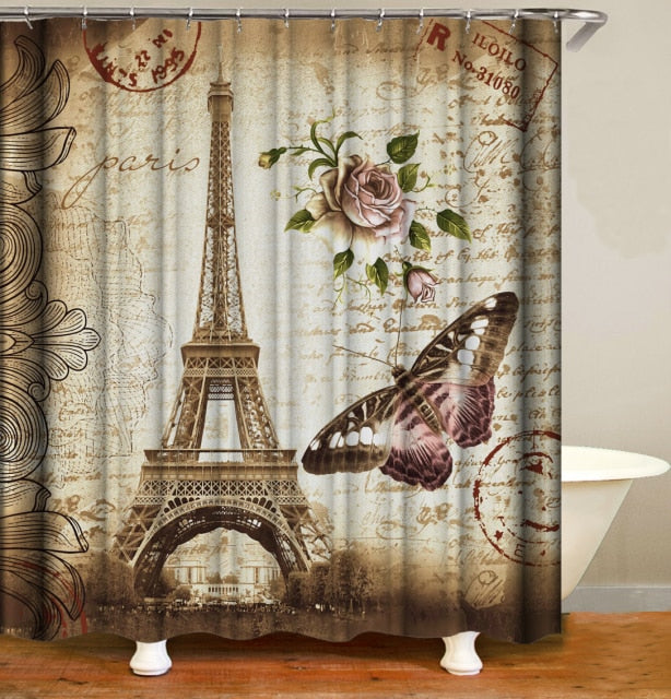Paris Tower 3D Fabric Shower Curtains Bathroom Curtain Car Street Dark Clouds Prints Bath Screen with 12 Hooks Home Decor 4 Size
