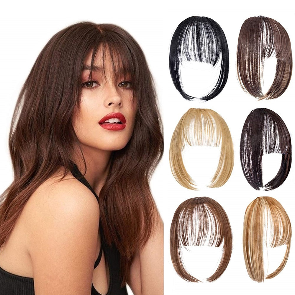 SHANGZI False Bangs Synthetic hair Bangs Hair Extension Fake Fringe Natural hair clip on bangs Light Brown HighTemperature wigs