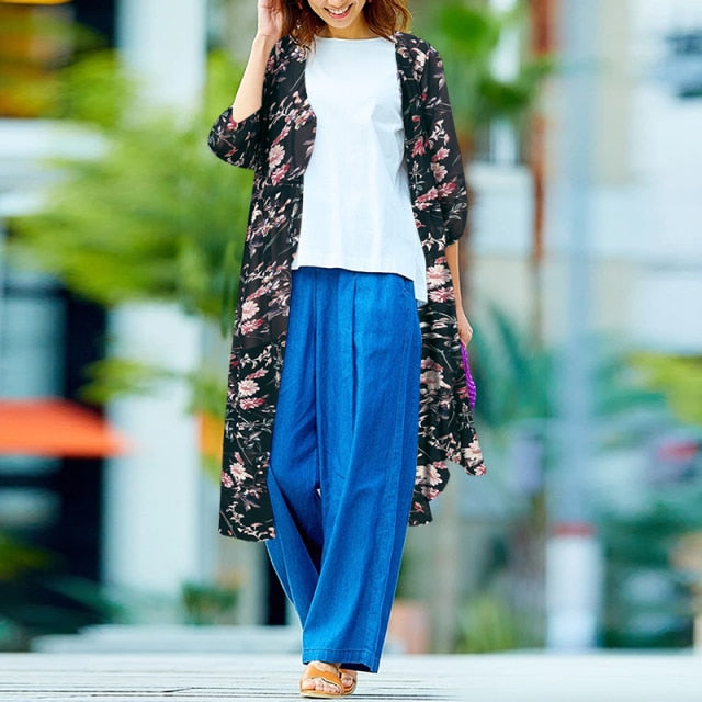 Bohemian Floral Printed Shirt Kimono ZANZEA Summer Beach Cardigan Women Open Front Long Sleeve Casual Blouse Vintage Long Tops